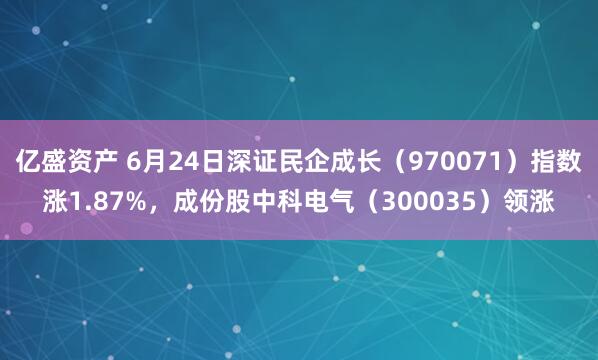 亿盛资产 6月24日深证民企成长（970071）指数涨1.87%，成份股中科电气（300035）领涨
