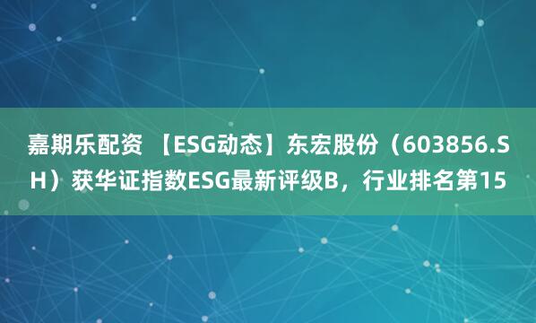 嘉期乐配资 【ESG动态】东宏股份（603856.SH）获华证指数ESG最新评级B，行业排名第15