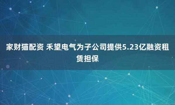 家财猫配资 禾望电气为子公司提供5.23亿融资租赁担保