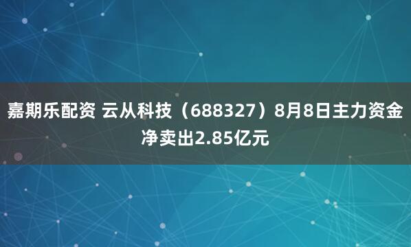 嘉期乐配资 云从科技（688327）8月8日主力资金净卖出2.85亿元