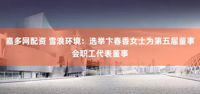 嘉多网配资 雪浪环境：选举卞春香女士为第五届董事会职工代表董事