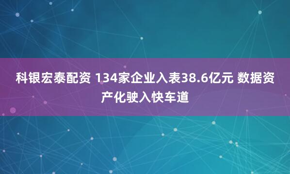 科银宏泰配资 134家企业入表38.6亿元 数据资产化驶入快车道